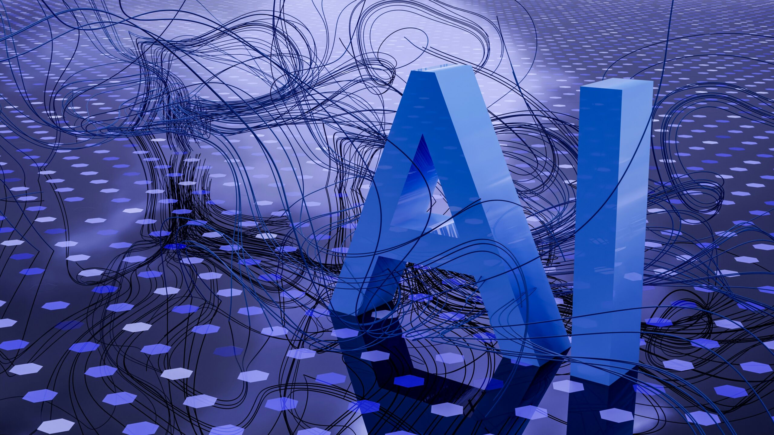 the letters AI on a blue tech background